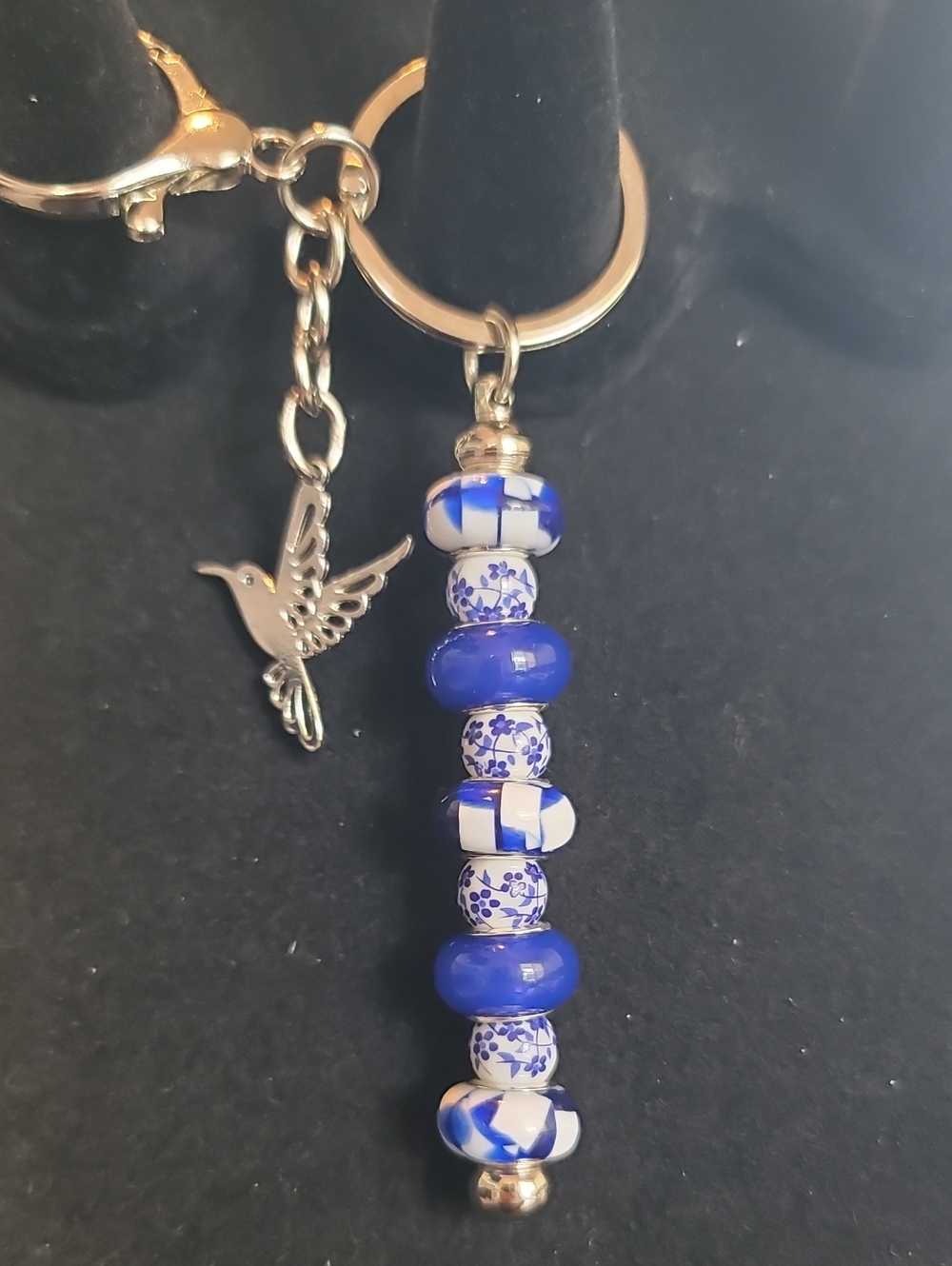 Drop Bead Purse or Key Charm with Hummingbird